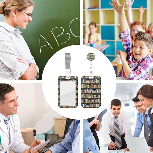 Miniatura 8 de Soporte para tarjetas de identificación con cordón separable y clip retráctil para carrete, estanterías llenas de libros, tarjeta de nombre, cordón