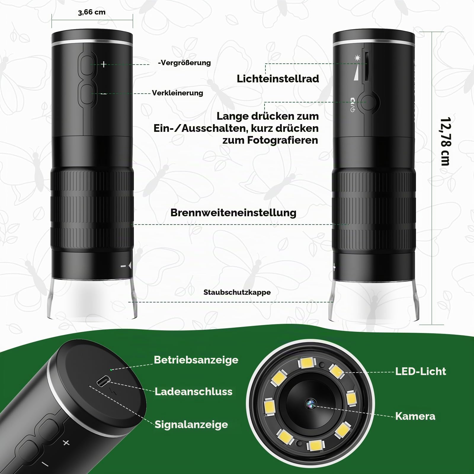 MAXLAPTER WiFi Digital Mikroskop 50X-1000X für Erwachsene und Kinder | Handmikroskop Handy USB und WiFi Verbindung 8 LED Leuchten 1920P Foto Video Akku für iPhone Android iPad Tablet Windows Mac