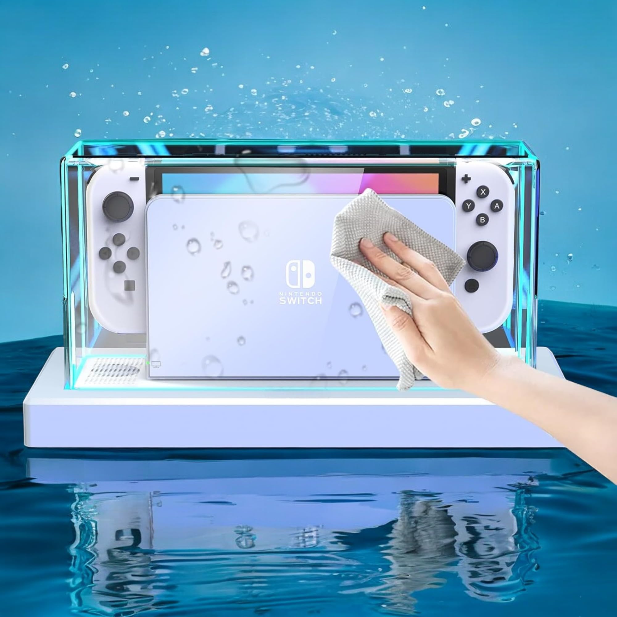 Schutzhülle Acryl Case mit LED Beleuchtung für Nintendo Switch/Switch OLED – Transparente Staubschutzhülle mit Fernbedienung