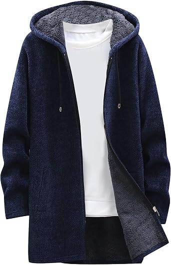 RTRDE Mens Coats Fall Winter Sweater Jackets Casual Knitted Cardigan Fleece Lined Full Zip Hooded Coat Long Jacket