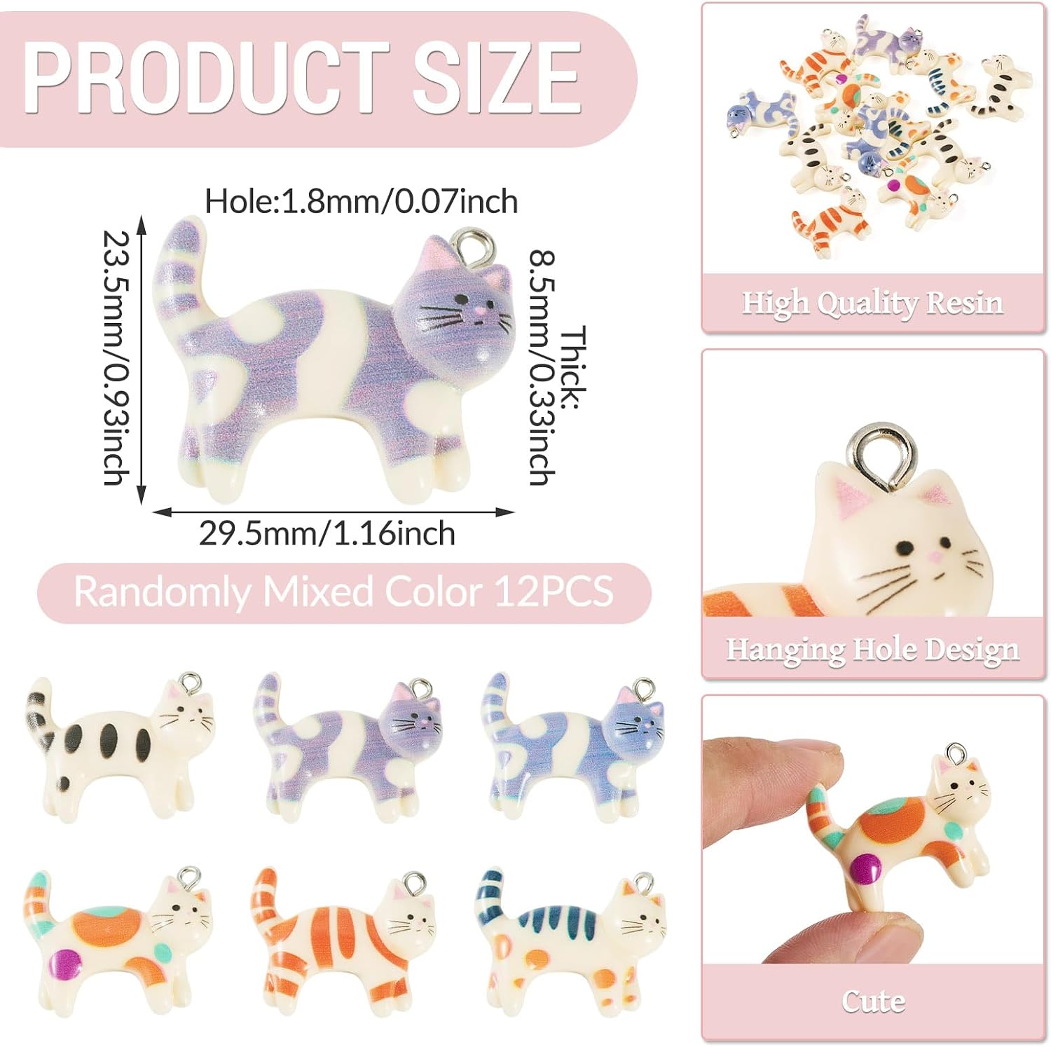 12Pcs Cat Charms for Jewelry Making, Beige Resin Walking Cat Pendant Charms Mixed Color Cute Kitten Animal Hang Ornament for Bracelets Necklaces Earrings Home Decor image 4