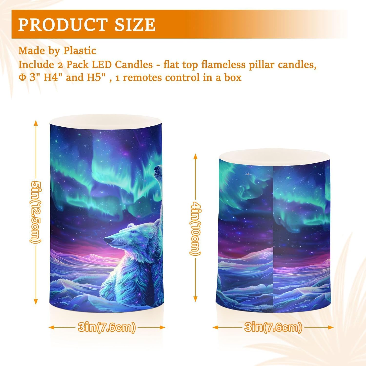 ALAZA Polar Bear Galaxy Nebula Flickering Flameless Candles Pillar Led Candles Battery Operated Candles with Remote and Timers Set of 2