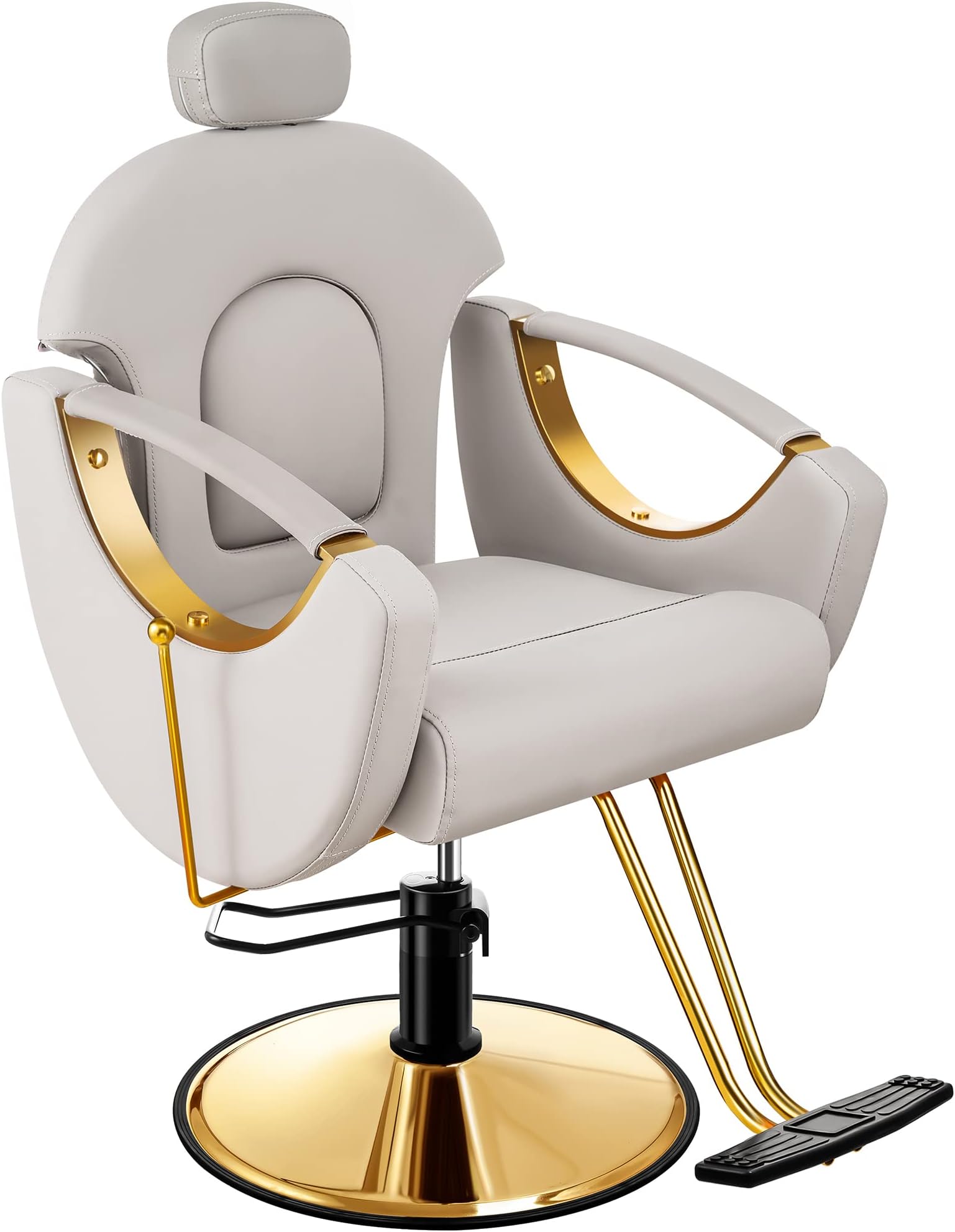 Baasha Barber Chair Reclining Hair Salon Chair, All Purpose Gold Salon Chair for Hair Stylist, 360 Degrees Rolling Swivel Styling Chairs, Shampoo Chairs Tattoo Chair, Gray