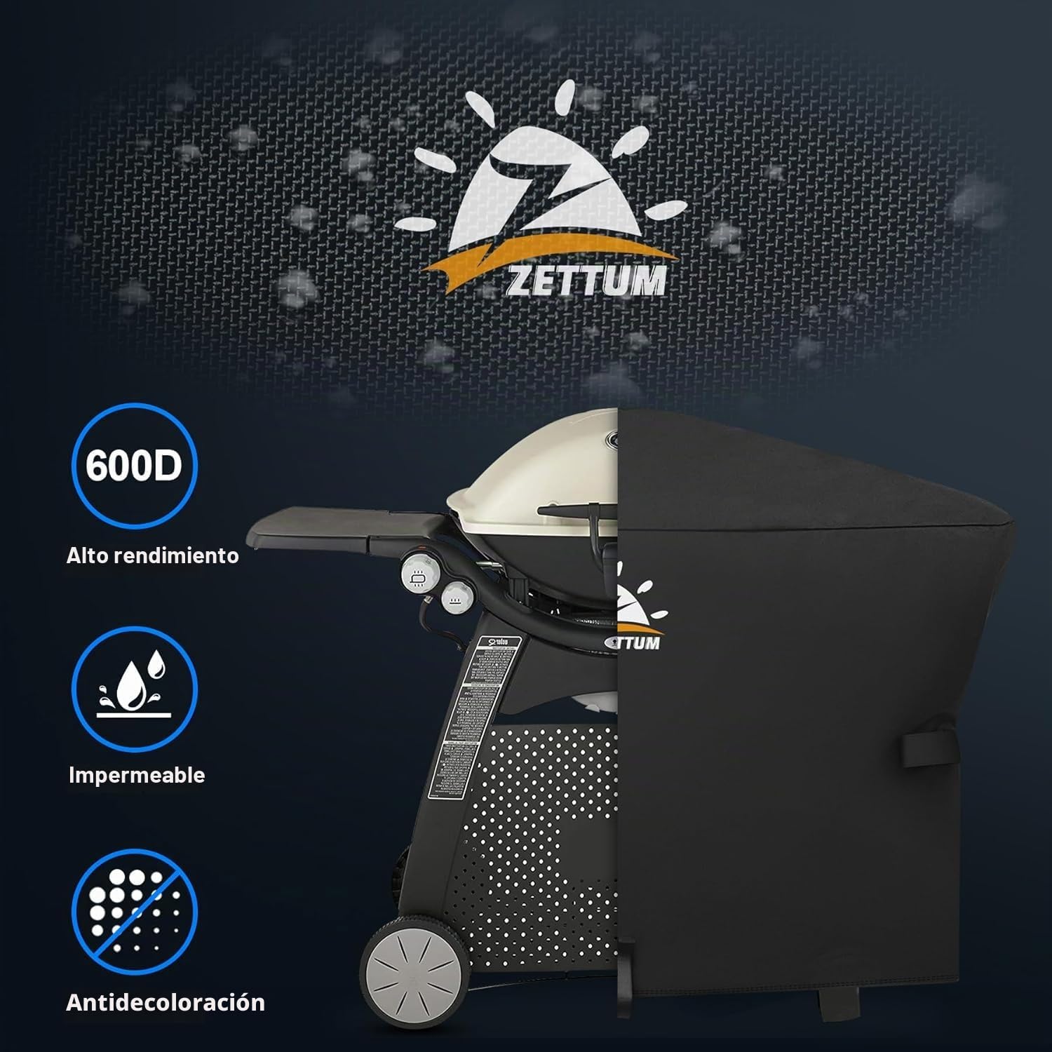 Zettum Fundas para barbacoas Exterior de Weber Q2000/3000 Serie, 7112 Fundas para barbacoas, Cubierta BBQ de Parrilla 600D Oxford Protector Impermeable e Resistente (144 L x 57 W x 99 H CM)