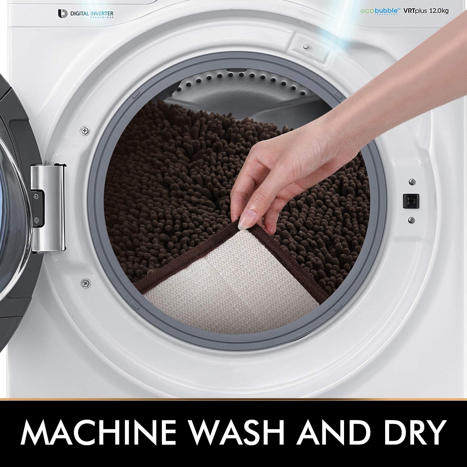 Colorxy Luxury Chenille Bathroom Rugs - Solid Shaggy Washable Bath Mat Non Slip Bathroom Runner Mats, Ultra Soft Plush Bathmat for Bathtub Shower with Water Absorbent Carpet Rug, 17''x47'', Brown : Home & Kitchen