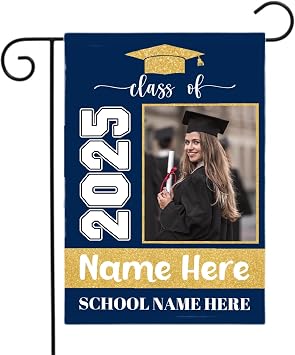 Personalized Graduation Garden Flag with Name & School Name & Photo - Customized Outdoor Graduation Decorations - Welcome Flag for Garden - Graduate Party Decor - 12"x18" Double Sided