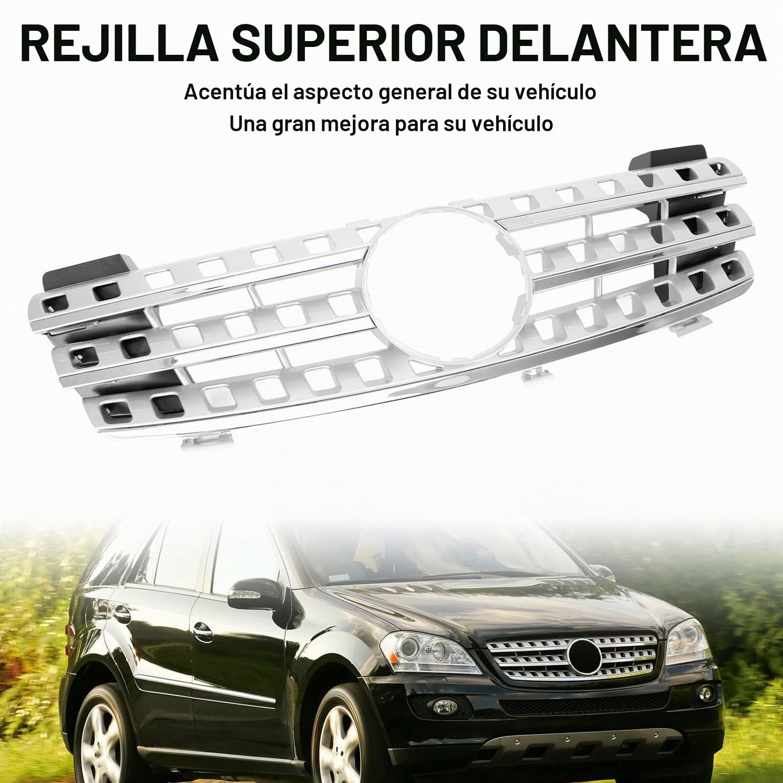 Parrilla del Parachoques Delantero Apto para Mercedes-Benz ML-Class W164 2005-2008 Chrome (No Logo)