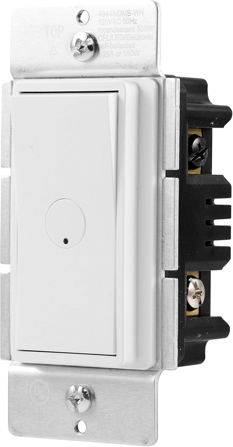 UltraPro, Dimmable LED, CFL & Incandescent Bulbs, Single Pole, On/Off Rocker Switch, Button, White, 49445 MyBright in-Wall Dimmer