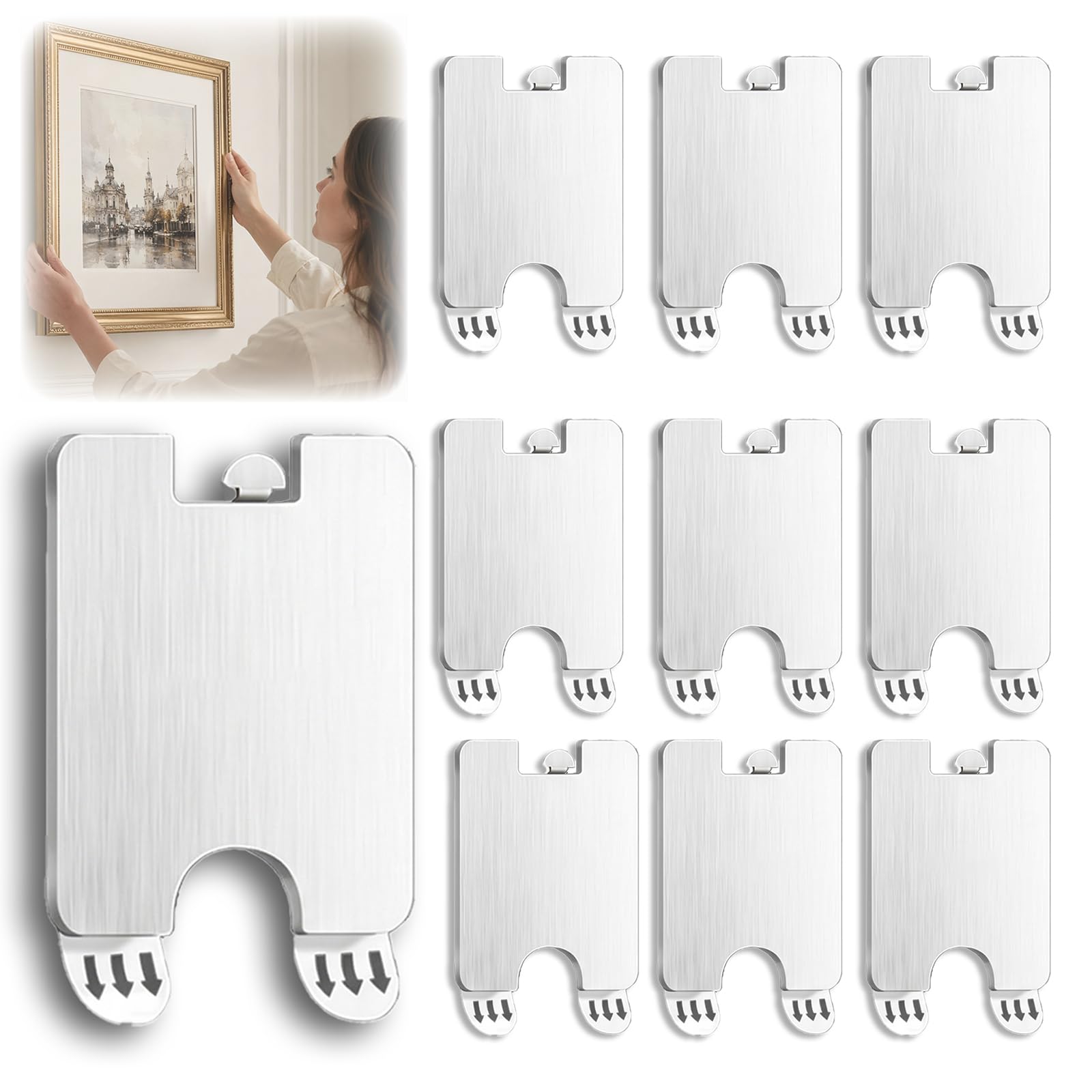10 Pack Stainless Steel Picture Hooks, Adhesive Heavy Duty Wall Hangers