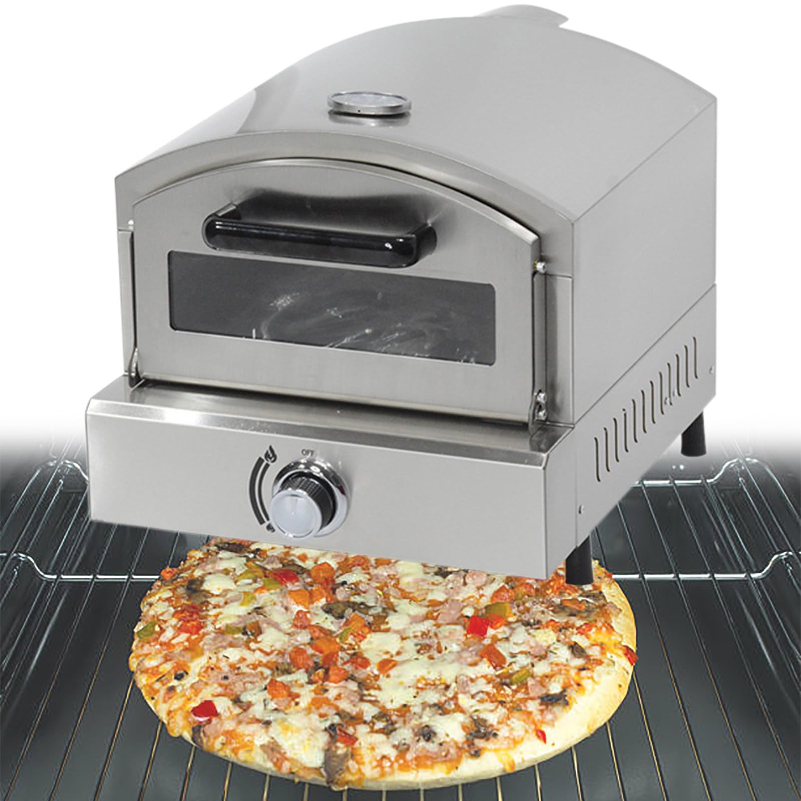 Forno per Pizza e Grill a Gas per Esterni, Include Pietra, Griglia e Termometro Incorporato, Acciaio Inossidabile, per Cucinare All'aperto per Feste, Commerciale/Domestico
