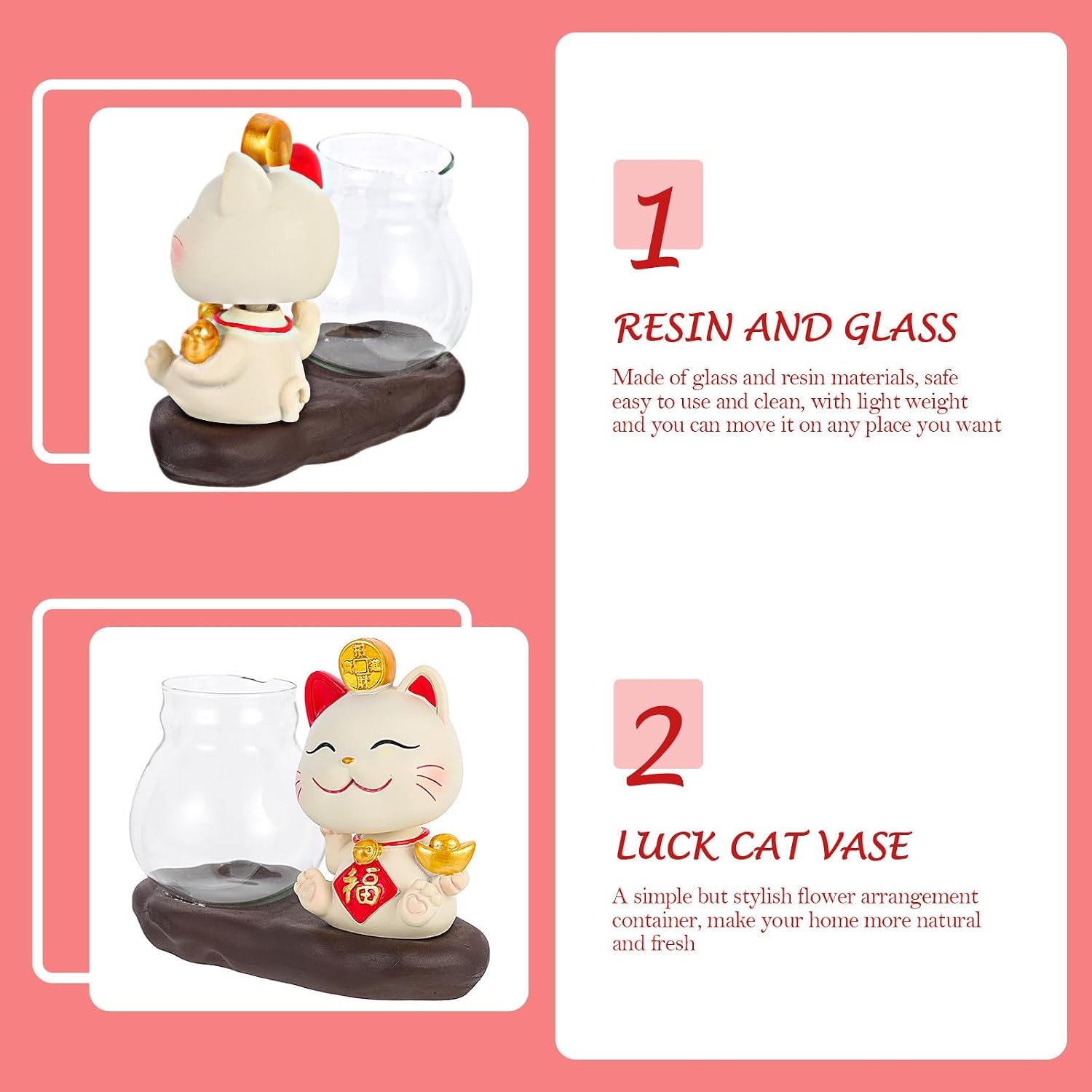 Resin Cat Decor Glass Hydroponic Vase for Home Office Desktop image 4
