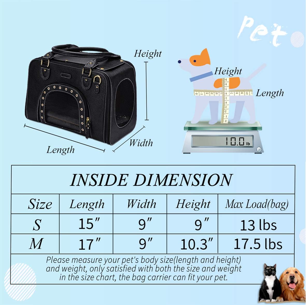 PetsHome Dog Carrier Purse, Pet Carrier Purse, Foldable Waterproof Premium Leather Pet Travel Bag Carrier with Shoulder Strap for Cat and Small Dog Home & Outdoor Small Black : Pet Supplies