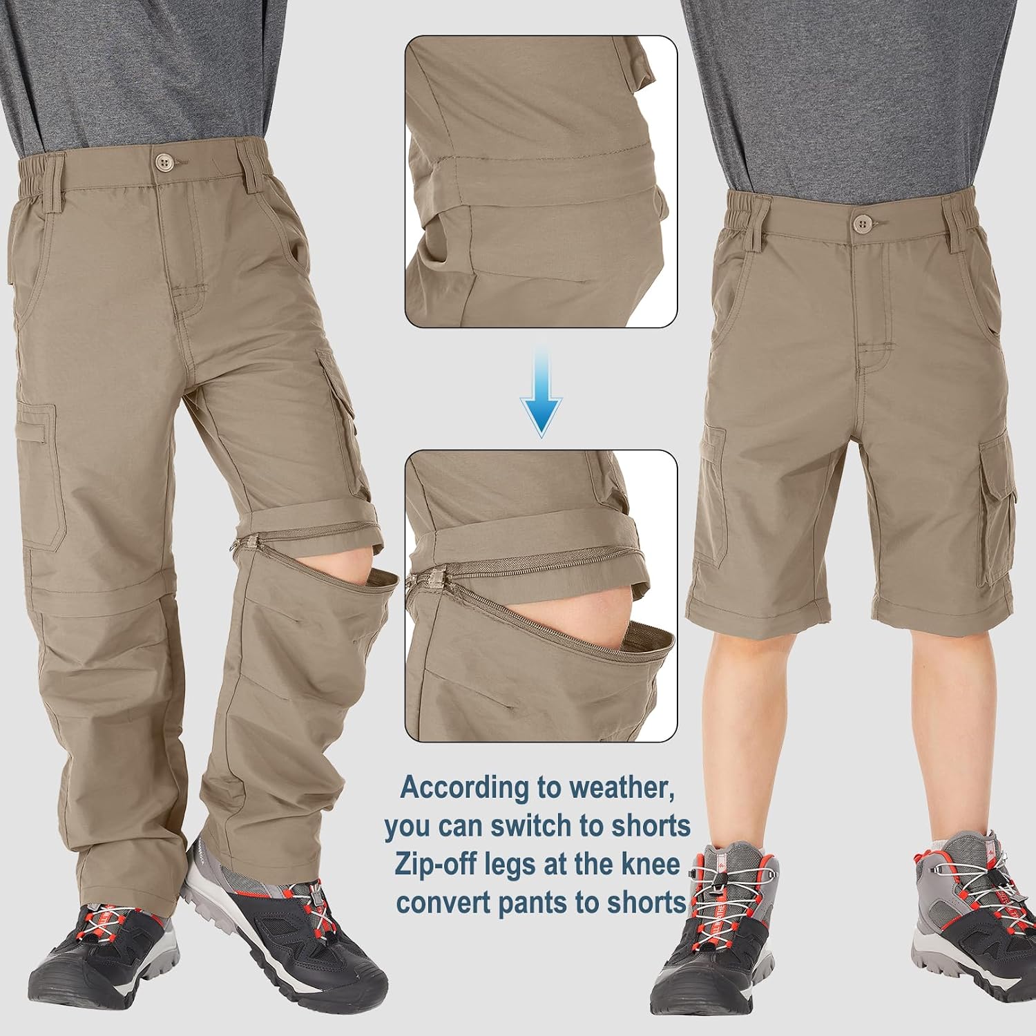 Boys Cargo Pants Kids' Hiking Quick Dry Lightweight Convertible Youth Waterproof Outdoor Camping Fishing Scout Pants