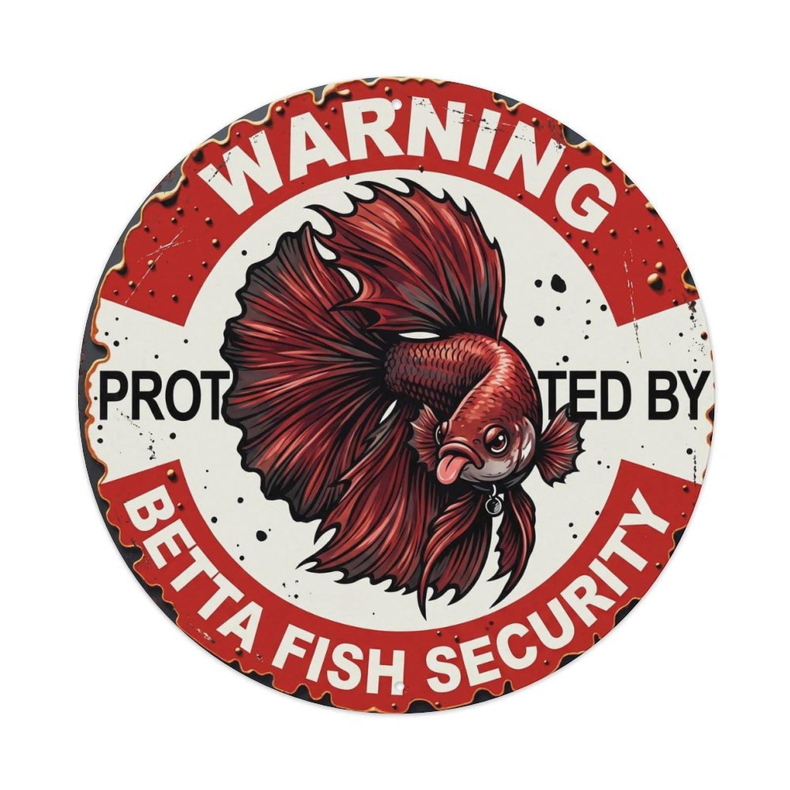 Tgrcjimh Style Metal Tin Sign Warning Protected By Betta Fish Security Vintage