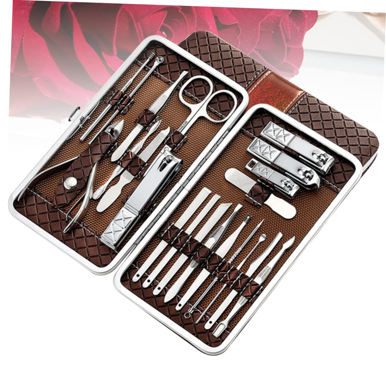 Set Tagliaunghie Professionale 21 Pezzi in Acciaio Inossidabile Marrone | Manicure Metallica, Design Ergonomico e Sagomatura Rapida, Attrezzi Pedicure per Amici e Familiari