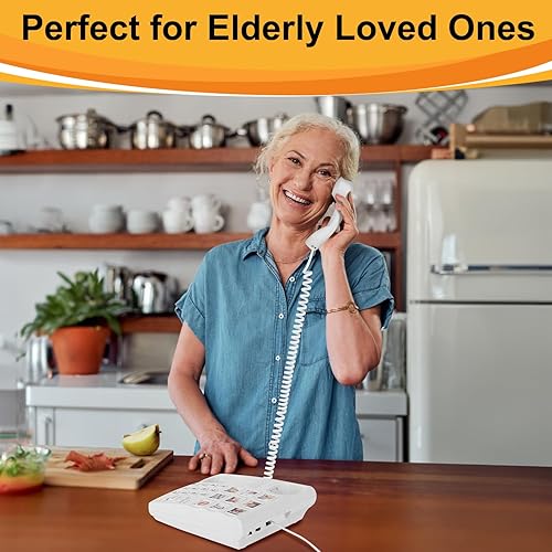 Miniatura 8 de Uvital Teléfono de botón grande para personas mayores, teléfono fijo con cable con 9 botones grandes de marcación de un solo toque, llamadas manos