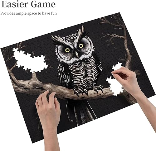 Miniatura 4 de Rompecabezas de búho nocturno de 500 piezas, rompecabezas personalizados para adultos, imagen personalizada con bolsa de almacenamiento,