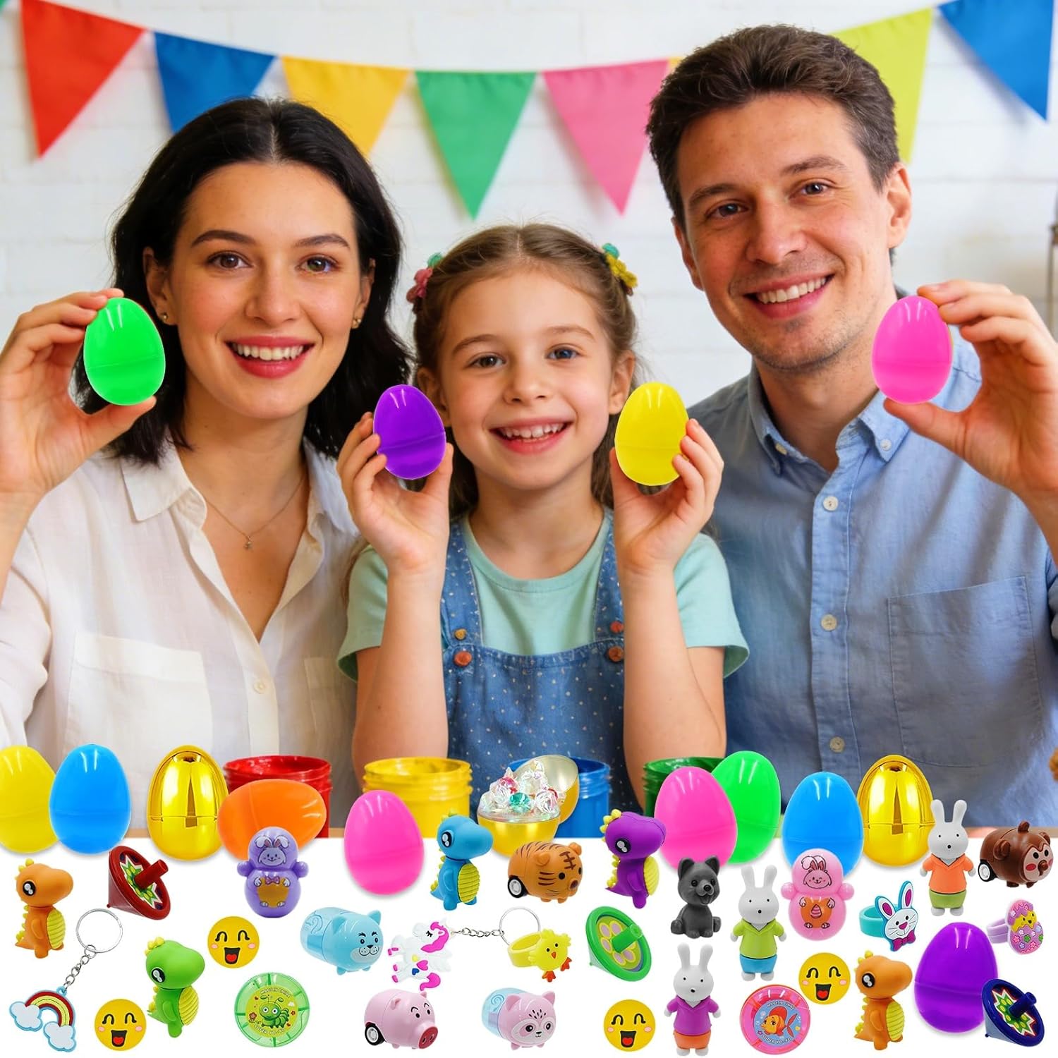 [ 2 Golden Surprise Eggs ] 50 Pack Prefilled Easter Eggs with Assorted Toys, Easter Egg Hunt Supplies and Basket Stuffers, Bulk Easter Party Favors Gifts for Kids Boys Girls Toddlers