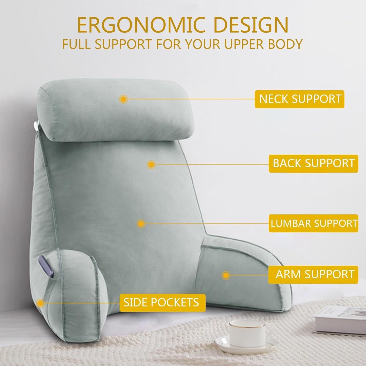 Backrest Cushion with Armrests, Reading Cushion for Bed, Back Support Cushion with Arms for Working on Laptop, Reading, Gaming, Watching TV (Color : Pink, Size : 75 * 40 * 58cm(with headrest))