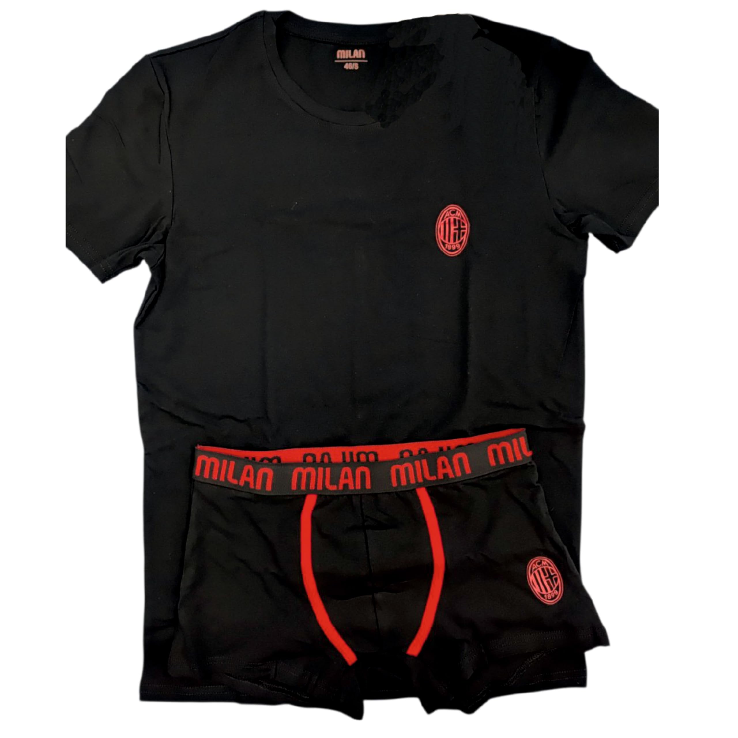 Set Intimo Milan Corto in Cotone ed Elastan – Maglia a Manica Corta Girocollo + Boxer Ufficiale ACMILAN PS 10307