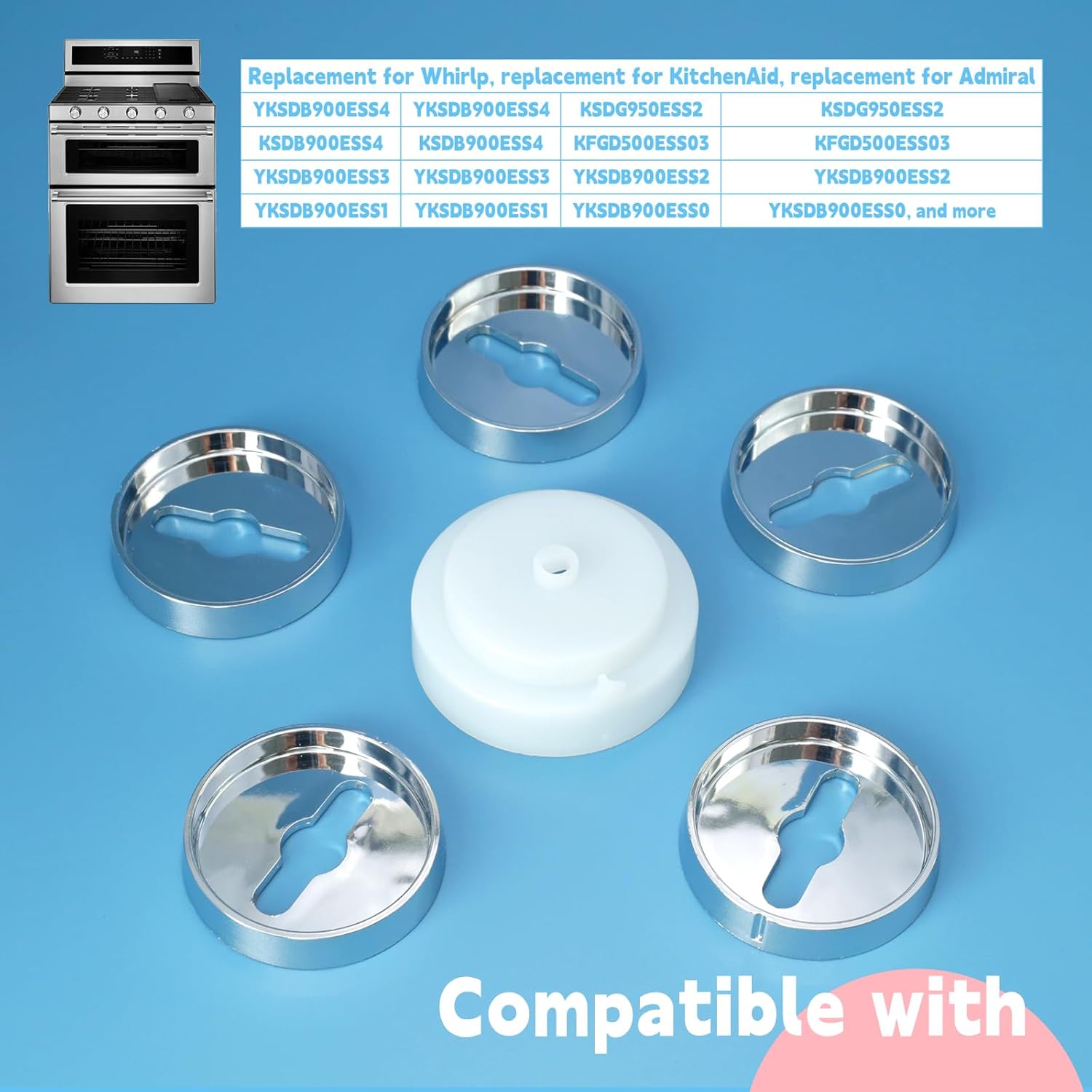 W10814133 Range Surface Burner Knob Bezel Set Replacement for Whirlp for KitchenAid Parts Replace W10437082 W10797429 W10785119 W10796642 EAP9603956