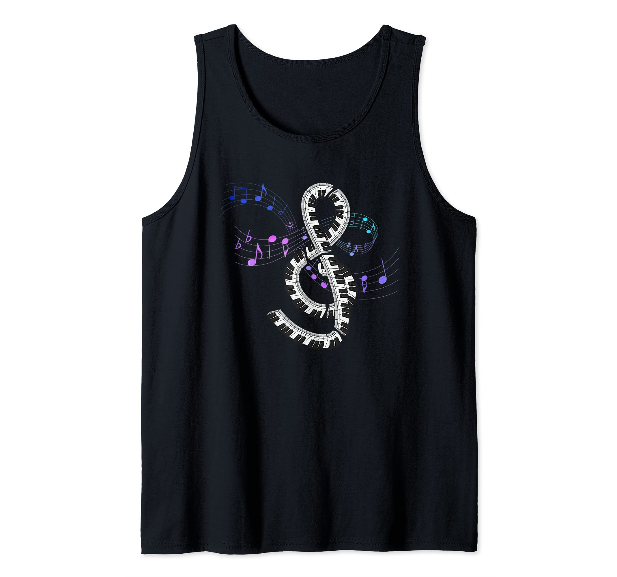 Music Notes Keyboard Musician Pianist Treble Clef Piano Tank Top, Black