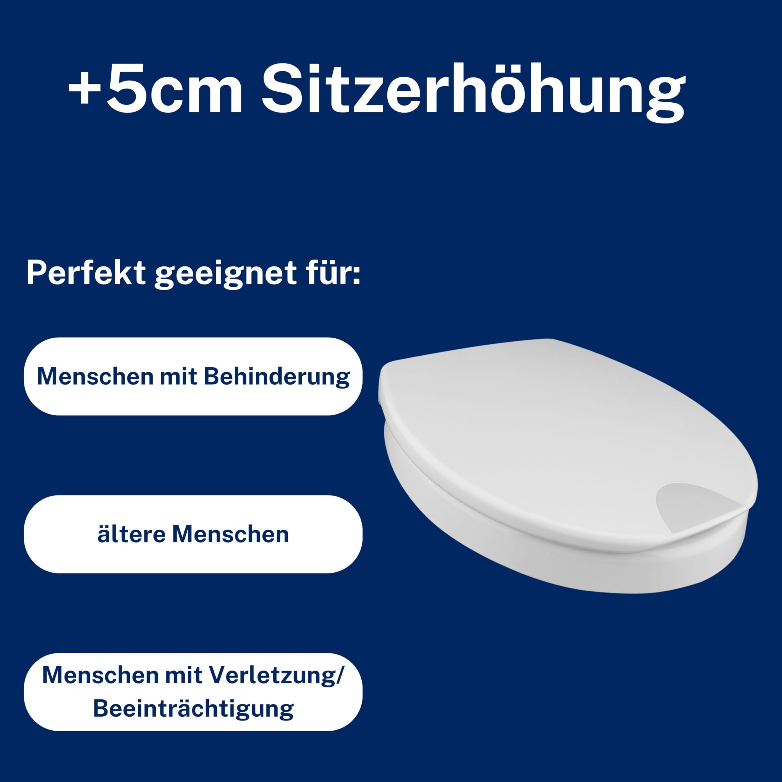 ADOB, Mantova WC Sitz Erhöhung Toilettensitzerhöher um 5 cm mit Absenkautomatik, bis 250 kg belastbar, bequem Sitzen und Aufstehen durch erhöhte Sitzposition, 56112