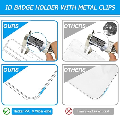 Miniatura 4 de 50 soportes para tarjetas de identificación y clips, extra gruesos, transparentes, protectores de plástico horizontales para tarjetas de