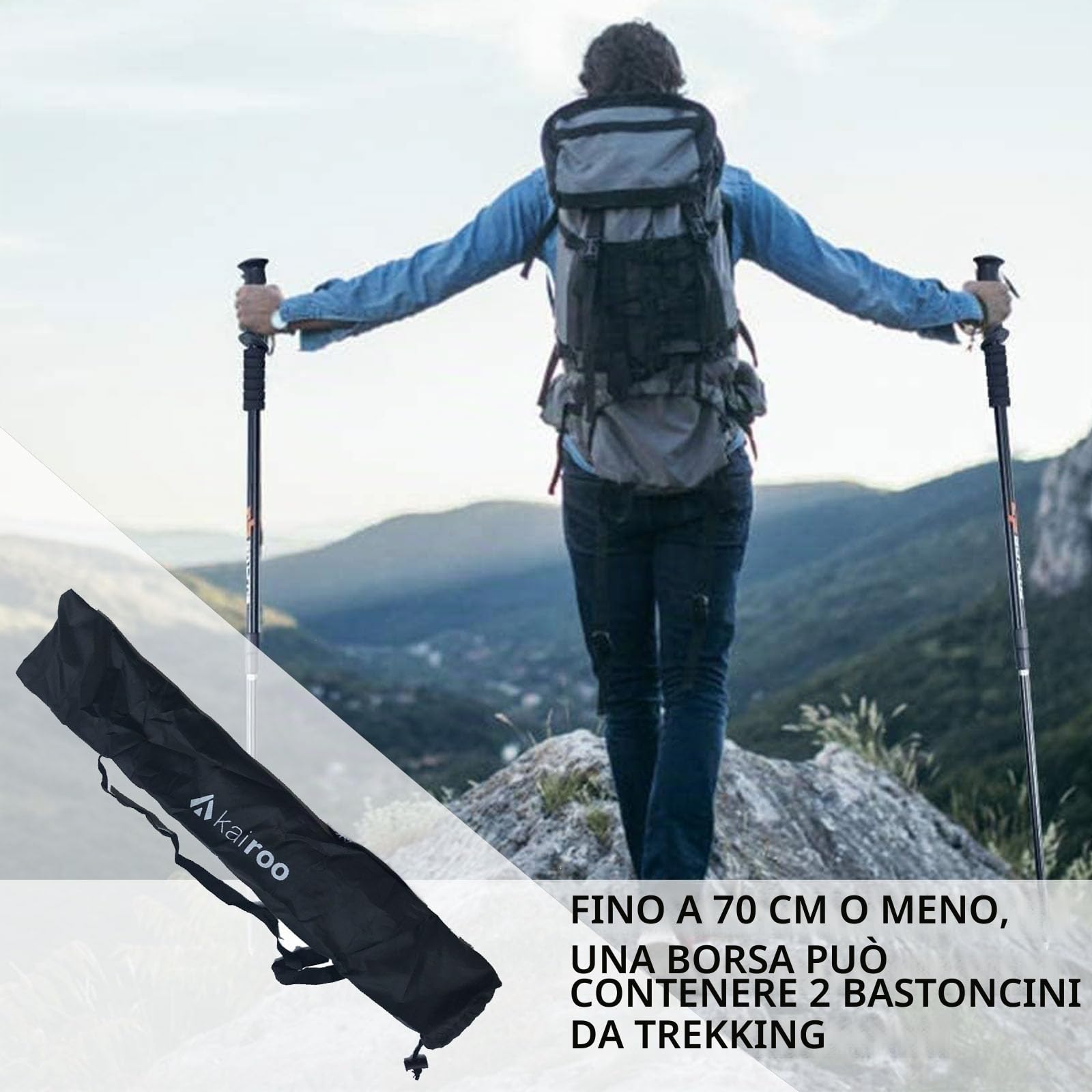 SEMINISMAR Borsa per bastoni da nordic walking ed escursionismo, pieghevole, portatile, borsa per il trasporto, tracolla regolabile