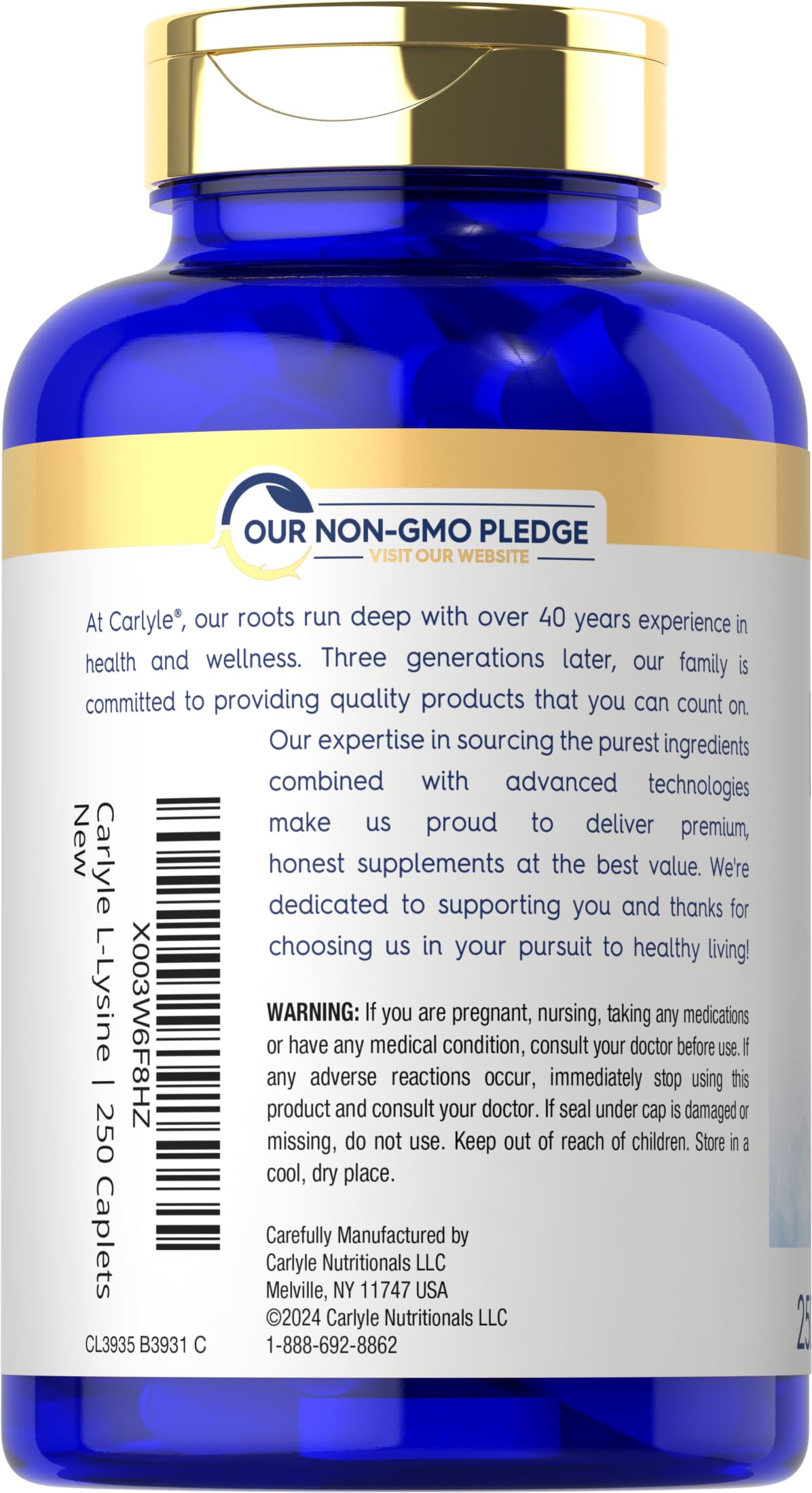 Carlyle L-Lysine 500 mg | 250 Caplet Capsules — Amazon image 3