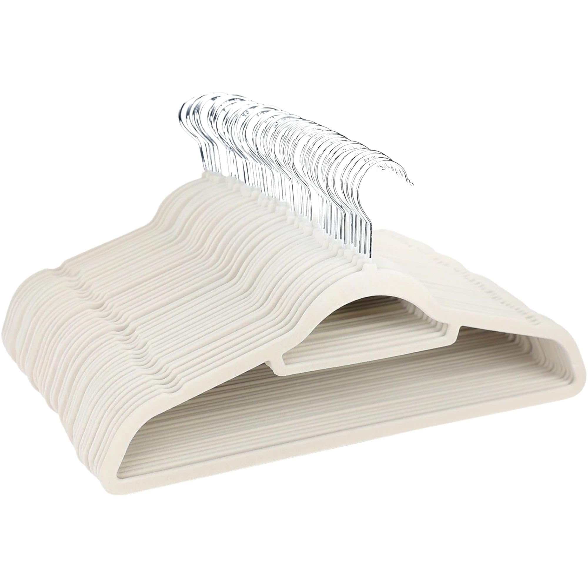 50 Velvet Coat Hanger - Heavy Duty Velvet Clothes Hanger- Premium Non-Slip Hanger for Clothes - 360 Degree Swivel Hook - Sturdy to hold Jacket or Trouser comes in Black Cream and Grey. (Cream)