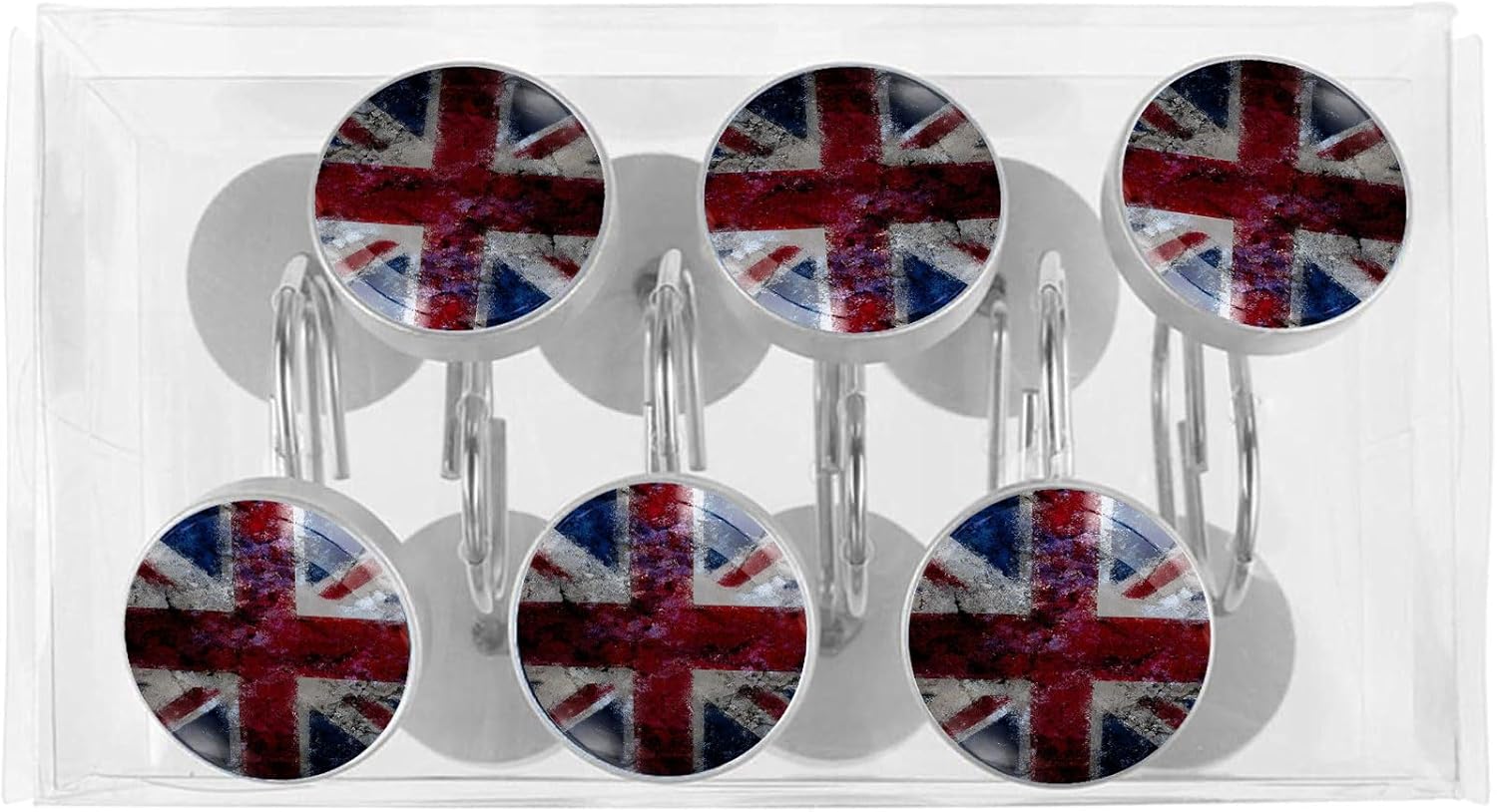 Vintage UK British Flag Shower Curtain Hooks Set of 12 Rustproof Metal Shower Hooks for Curtains Rods Shower Curtain Rings for Bathroom Living Room Bedroom Decor