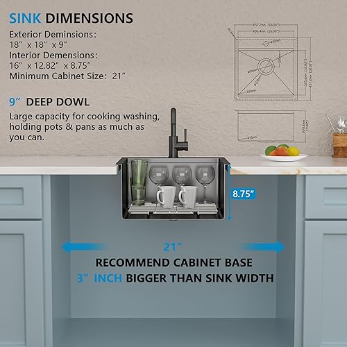 Vista 36 de Fregadero de estación de trabajo para exteriores de 21 x 20 pulgadas, fregadero de preparación de barra de acero inoxidable 304 calibre 16 con tapa