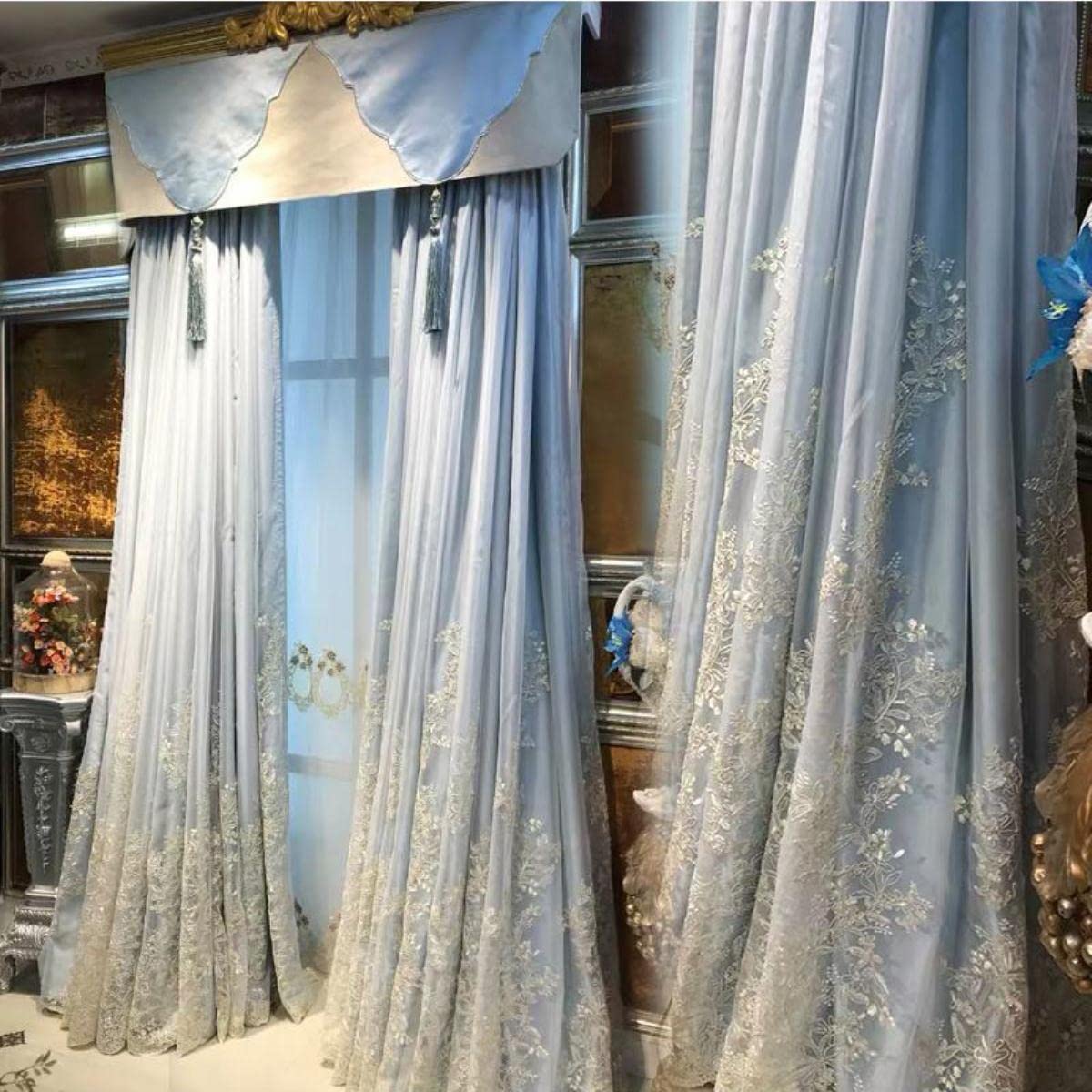 Français Romantique De Luxe Chambre Fenêtre Tulle Rideaux Rideaux pour Salon Exquis Broderie Sheer Rideaux De Mariage Drapés-1 Panneau De Tulle, 1 PCS W200 X H240cm,Multifonction