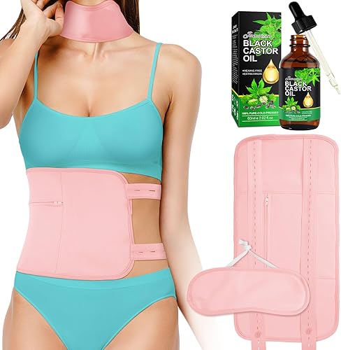 Paquete de aceite de ricino, kit de aceite de ricino orgánico para hígado, paquete de aceite de ricino con correa elástica ajustable (2.0 fl oz de