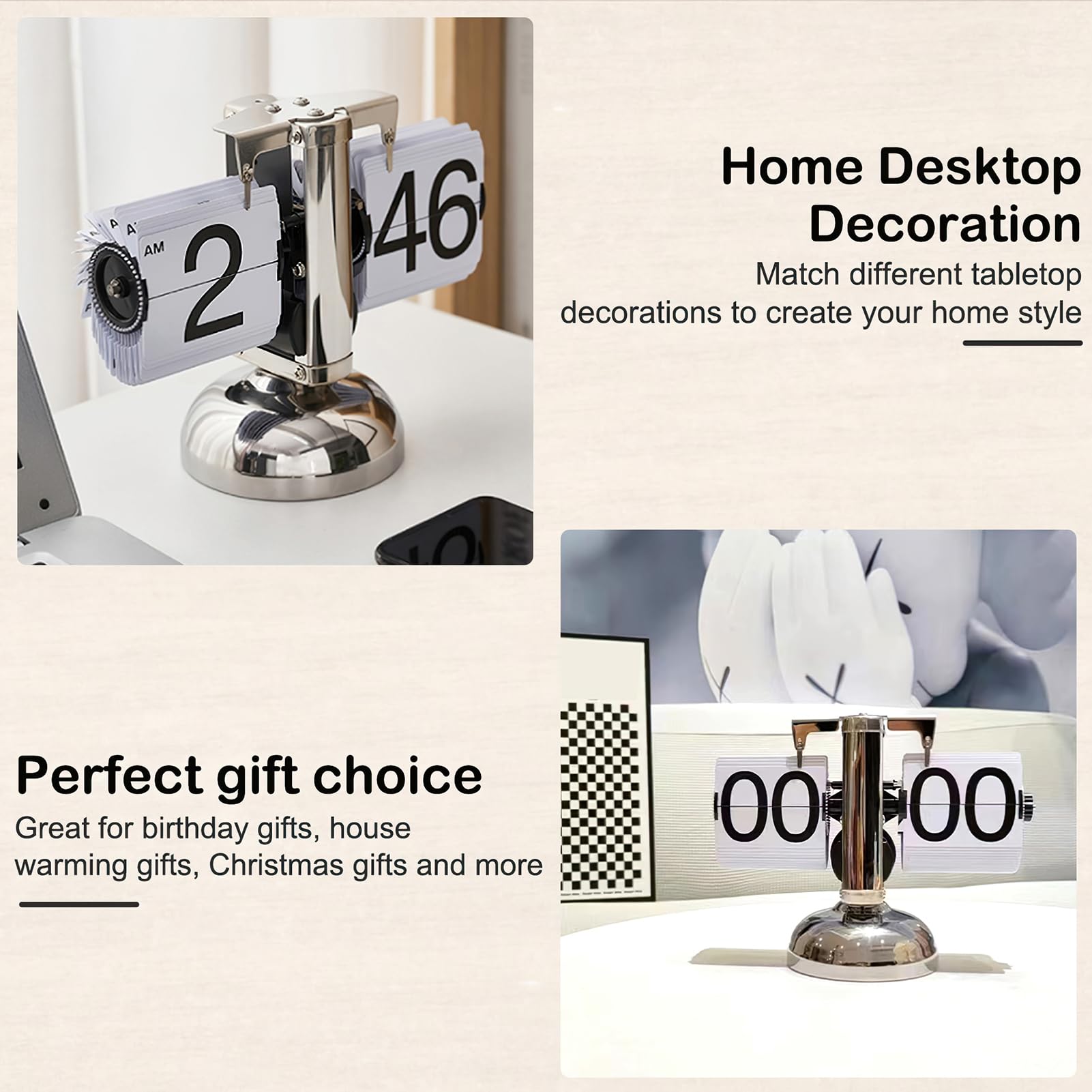 Orologio Da Tavolo Vintage A Fogli Mobili - Design Retrò In Noce Nero - Foto 7