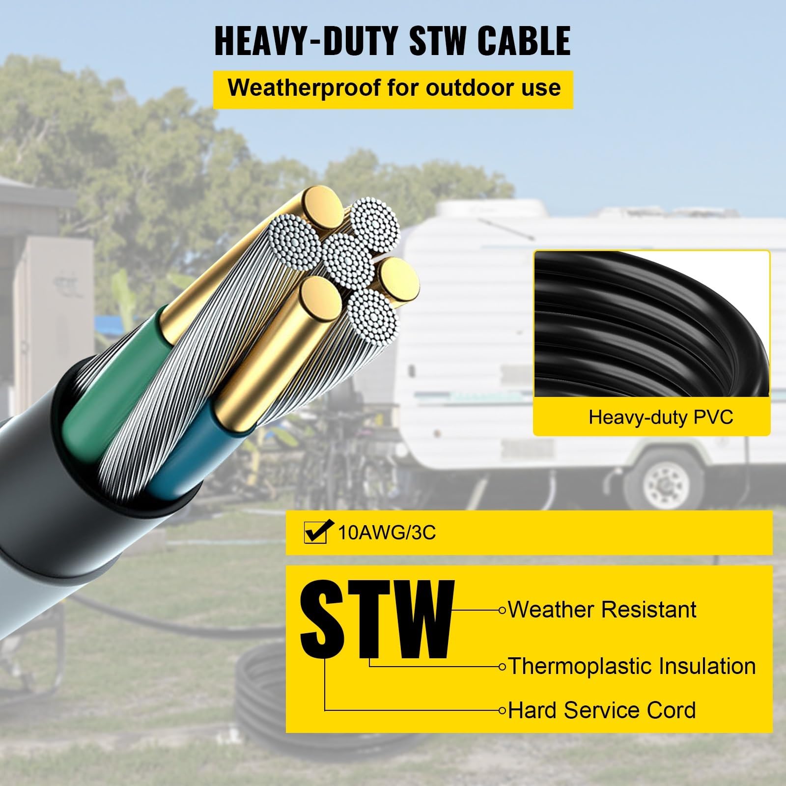 Generator-Sockel-Verlängerungskabel, Netzkabel, 15 m, 250 V, 50 A, robust, 10/3 Schweißgerät, MIG, Wig, Plasma, STW-Jacke, wasserdicht