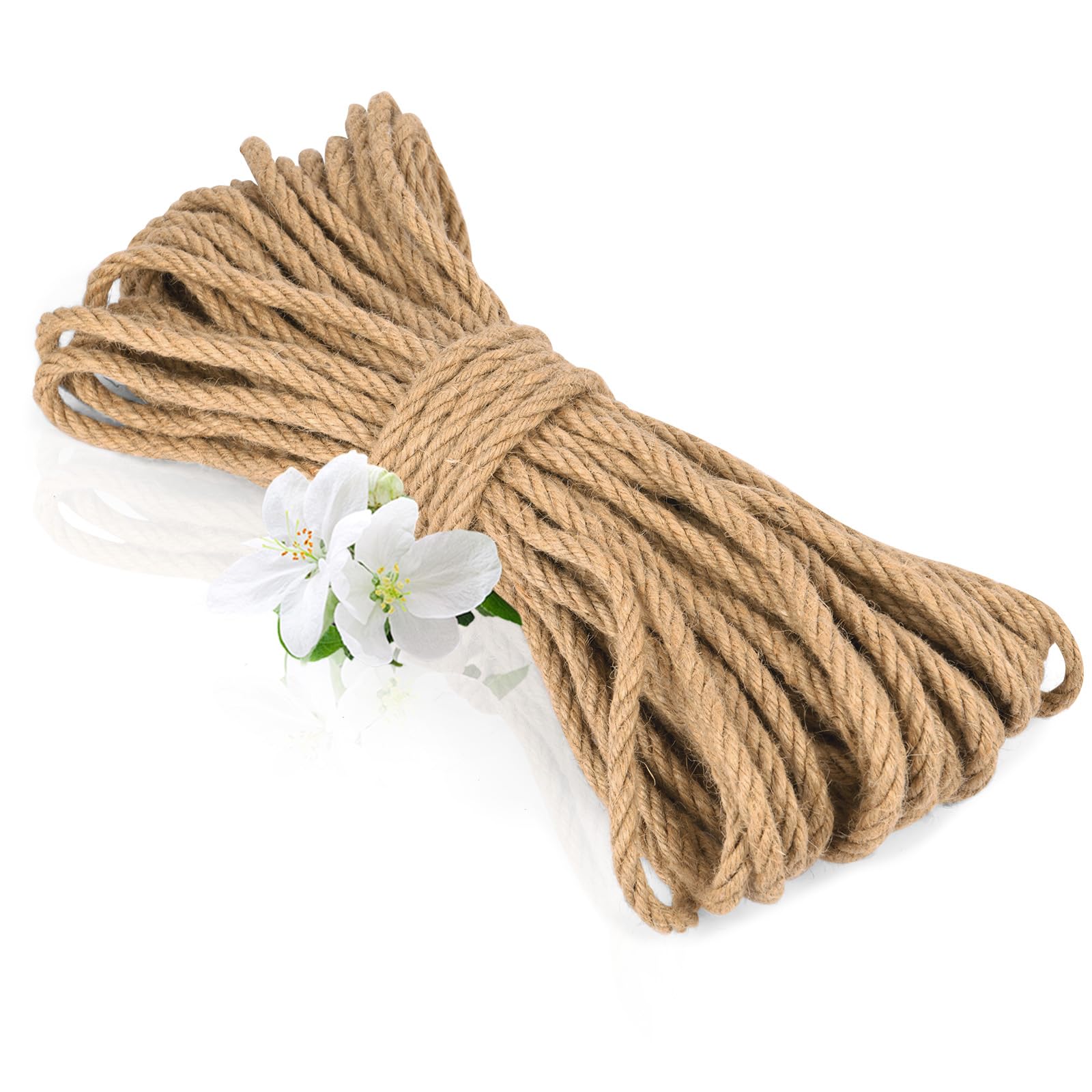 vsshe Natur Juteschnur Kordel, Juteseil 6mm x 50M, Garten Kordel Juteschnur Reißfest, Sisal Seil für Katzen, Starkes Naturfaser Hanfseil für Kratzbaum, Garten, DIY, Dekoration, Bündeln und Camping