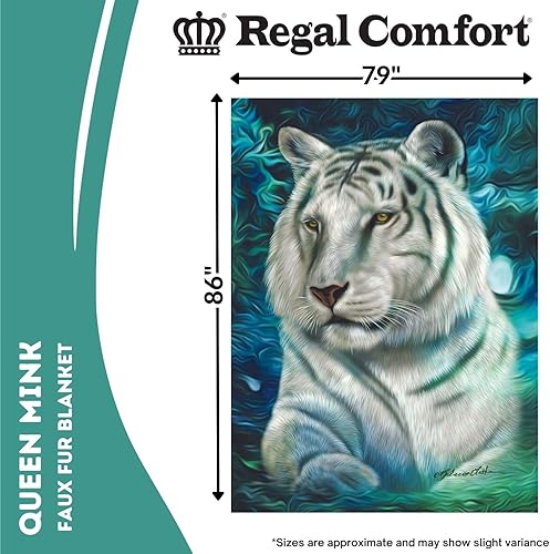Miniatura 5 de Regal Comfort White Tiger Aurora - Manta tamaño Queen de 79 pulgadas de largo x 86 pulgadas de ancho, peso medio, manta de piel sintética súper