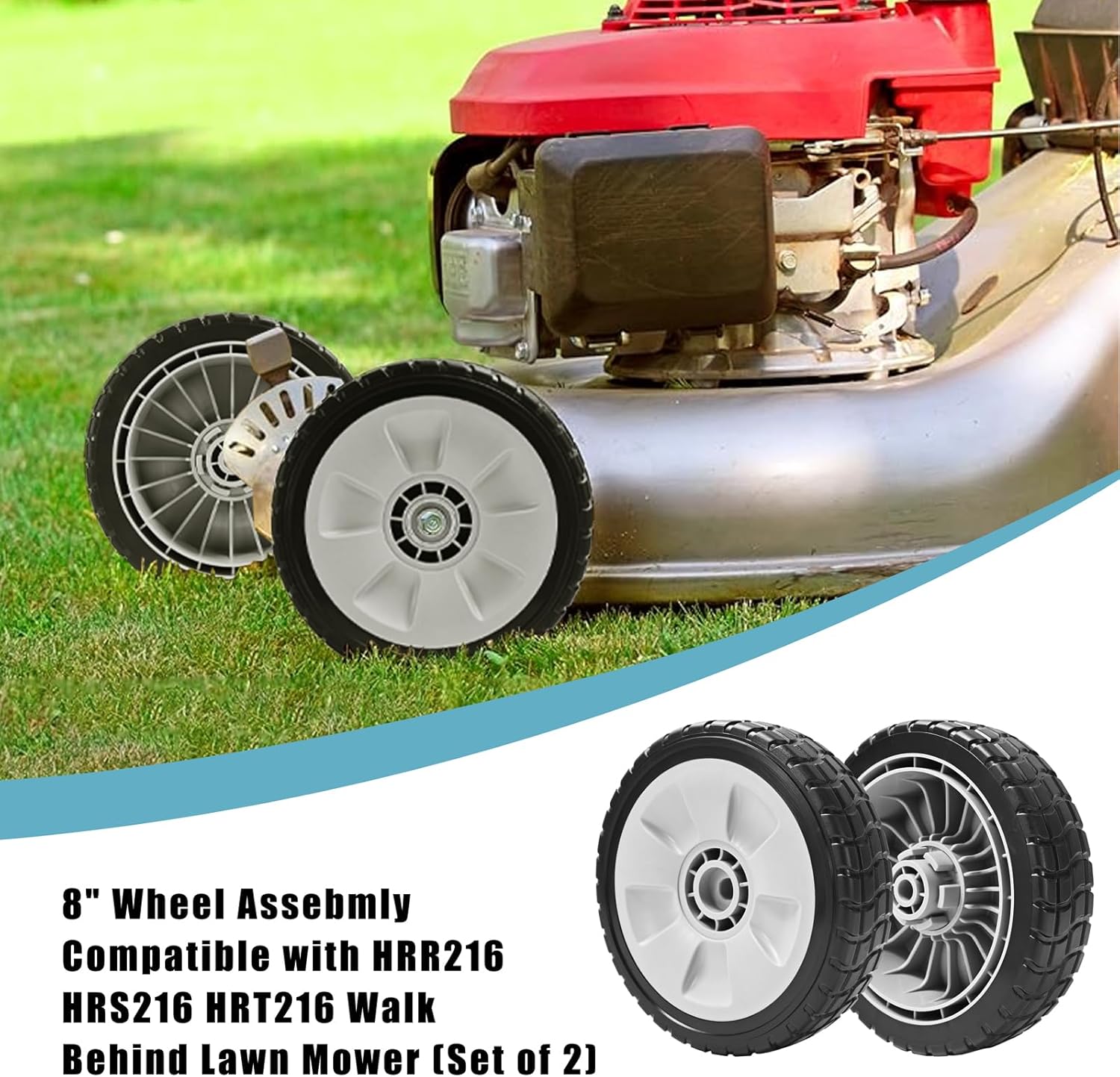 HRR216 Lawn Mower Rear Drive Wheel for 42710-VE2-M02ZE 42710-VE2-M00ZE 42710-VE2-M01ZE 42710-VG3-B00, 8" Wheel Assebmly Compatible with HRR216 HRS216 HRT216 Walk Behind Lawn Mower (Set of 2)
