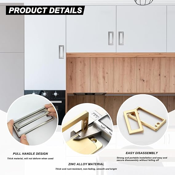 2Pcs Black Square Recessed Flush Door Pull, Handles for Cabinets and Drawers Zinc Alloy, Metal Trap Door Recessed Pull Handles Flat, Square Hatch Pull Handle for Cupboard, 4.5 * 1.7in (Silver)