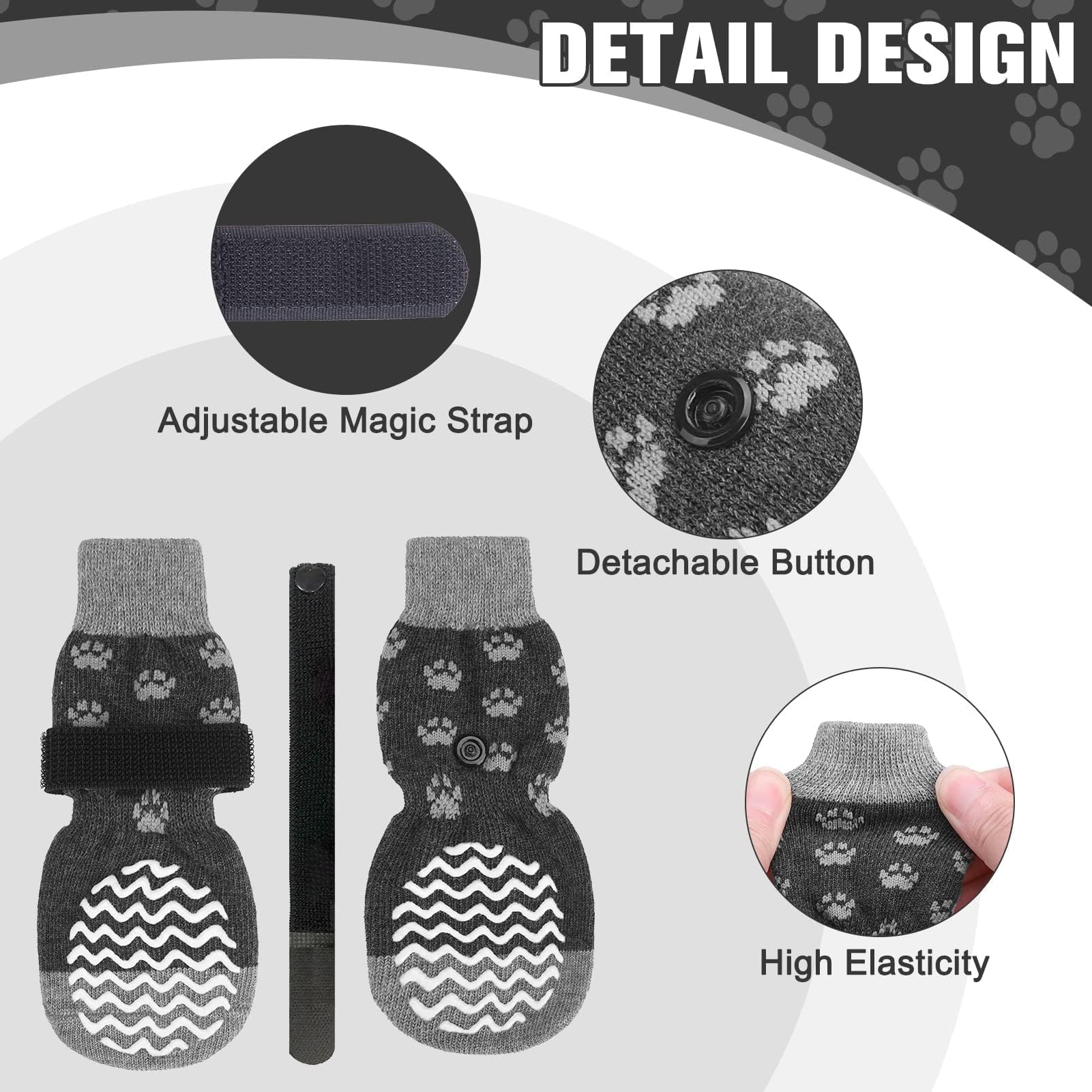 EXPAWLORER 6Pcs Anti Slip Dog Socks to Prevent Licking Paws, Dog Shoes for Winter, Double Sides Dog Boots & Paw Protectors Booties for Hardwood Floors with Grippers Small Medium Large Senior Dogs, M - image 6