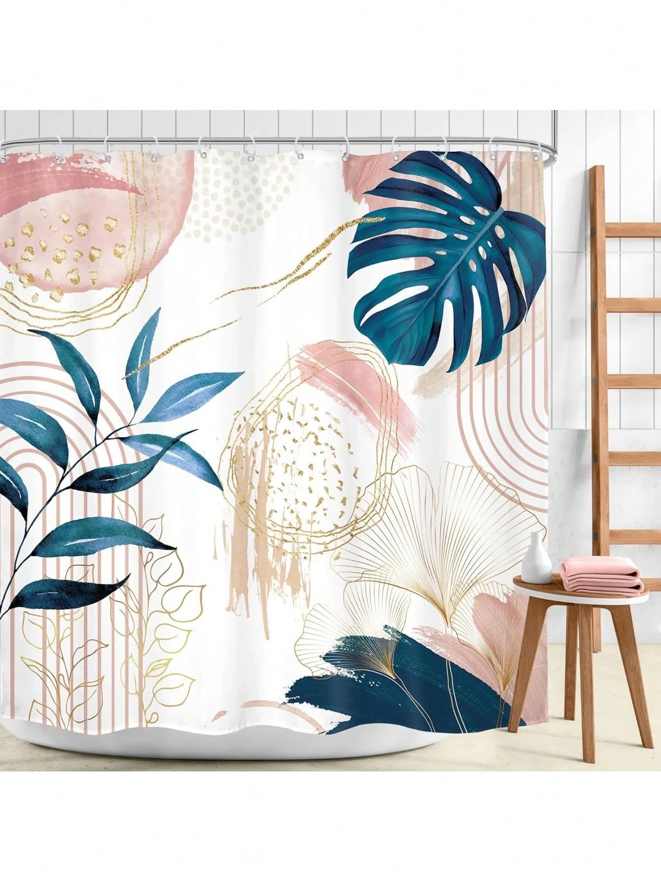 awitufhgp Boho Shower Curtain With Hooks, Multi-Size, Modern Abstract Tropical Palm Leaves Minimalist Geometric Plant Bathroom Decor(220x180cm/87x71in(WxH)