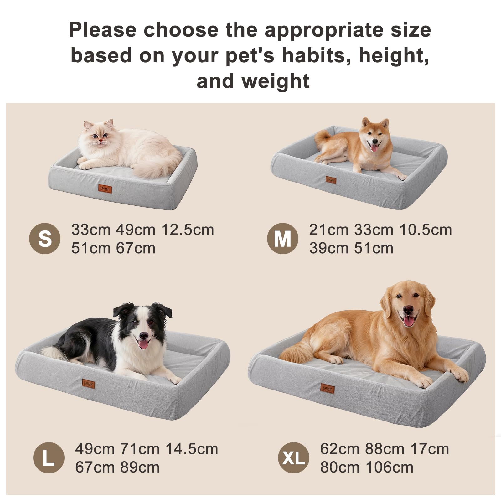EMME Hundebett – rundum wasserdichtes Polyurethan-Hundesofa, waschbar, hoch elastisch, Abnehmbarer und waschbarer Bezug, rutschfest, für alle Jahreszeiten geeignet, 89x67x14,5 cm, grau