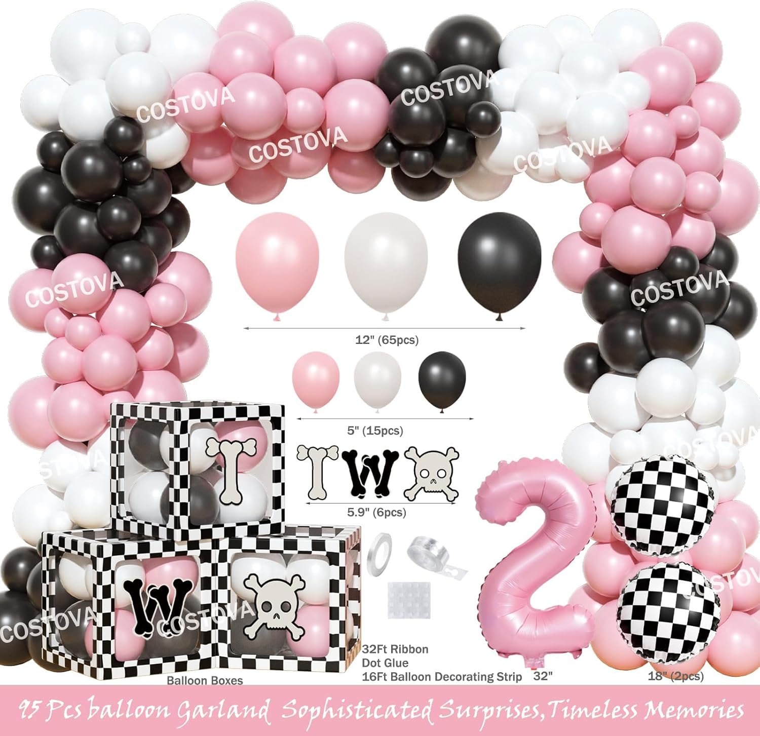 Costova Bad Two the Bone Party Decorations Girl – 110 PCs Bad 2 the Bone Party Supplies with Backdrop, Balloon Garland, Banner, Cake Topper, Balloon Boxes, Cupcake Toppers, Cut-Outs