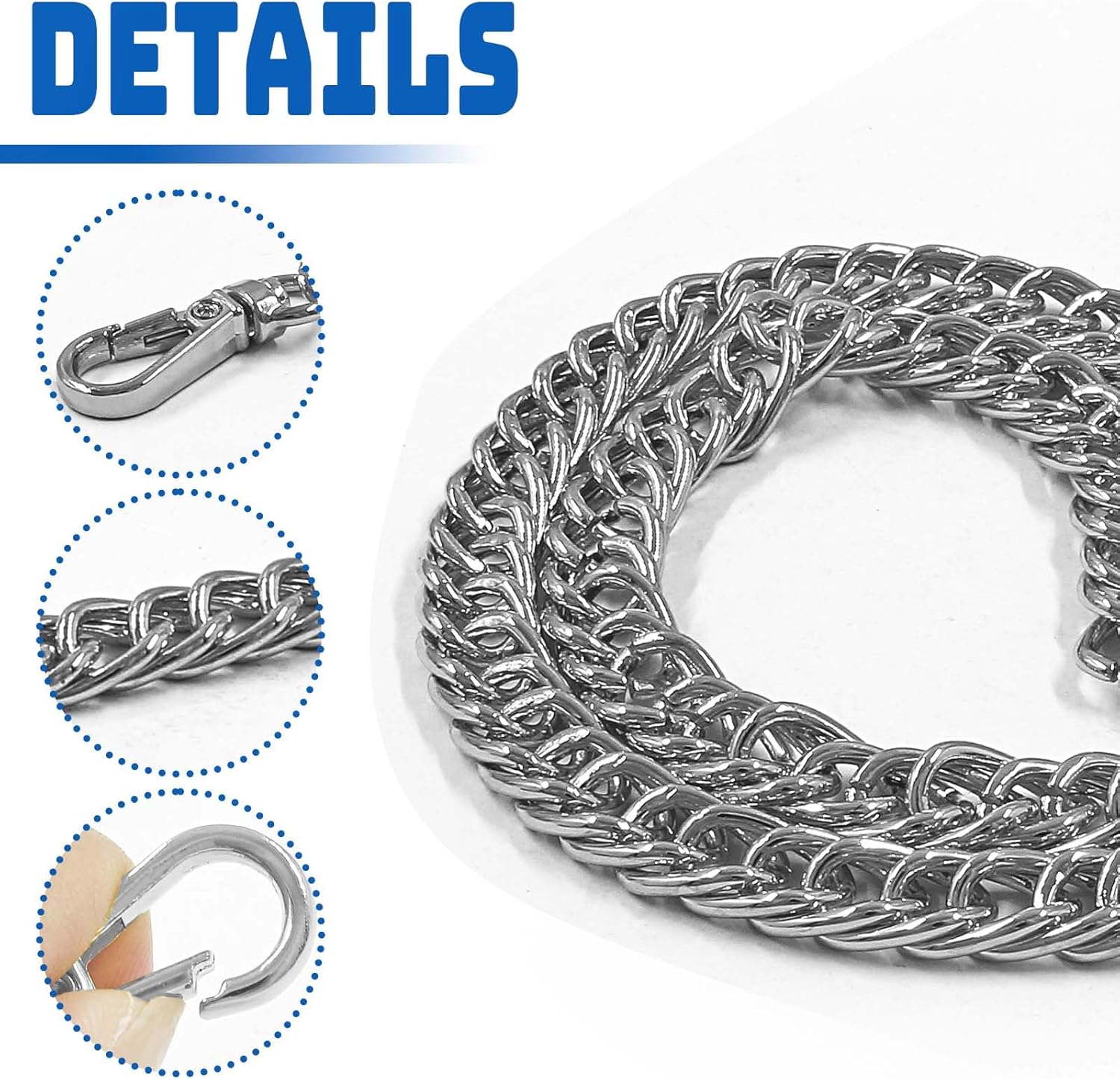 Luomorgo 2 Pcs Metal Chain Handles Strap, Purse Chain Straps Replacement, Handbags Chain Handles for Shoulder Bags, Clutch Purse DIY Crafts (Silver, 23.6" Length) - Image 2