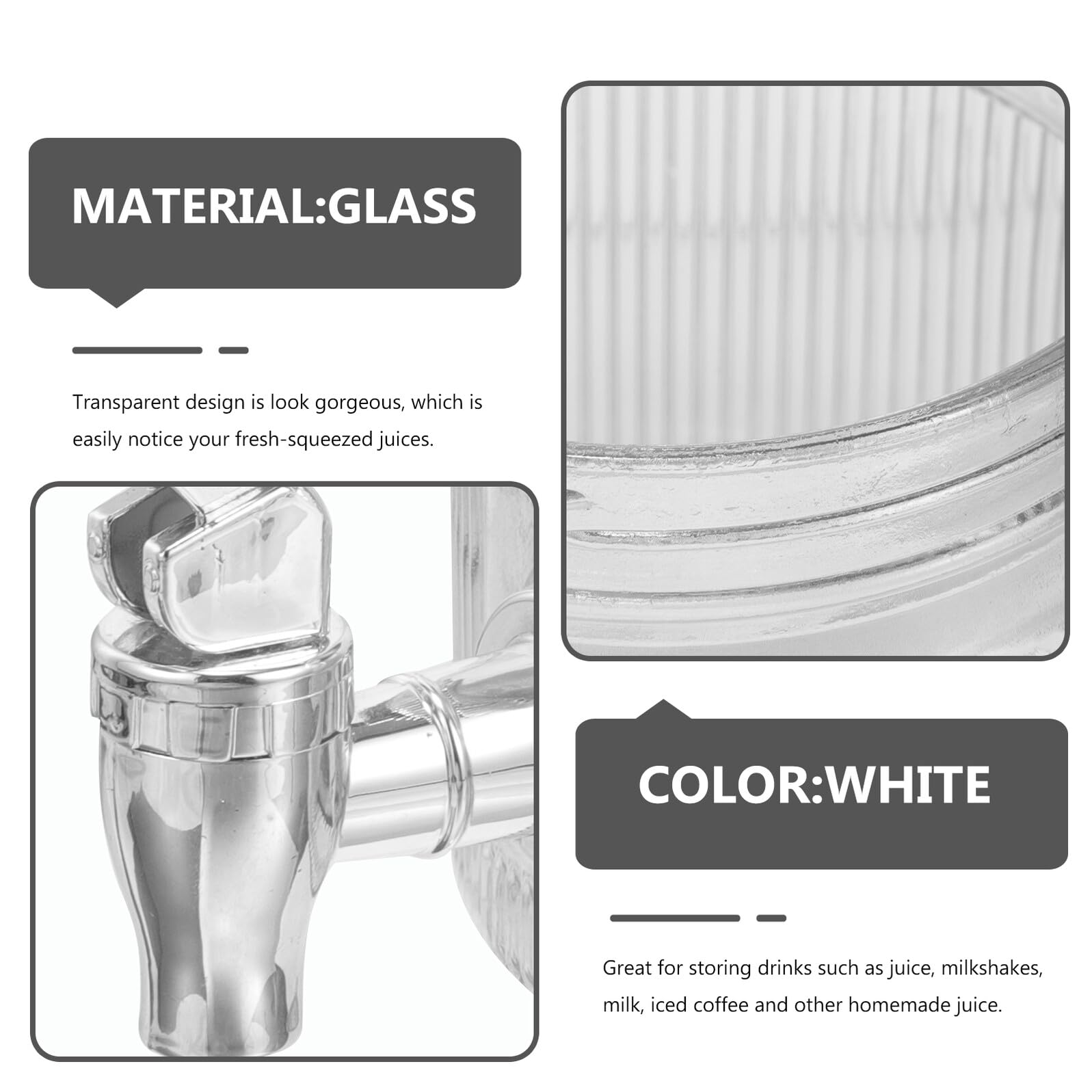 jojofuny Dispensador de Bebidas de Vidrio con Grifo 2,8l Blanco con Diseño Único y Vertido Fácil para Fiestas y Reuniones en Casa