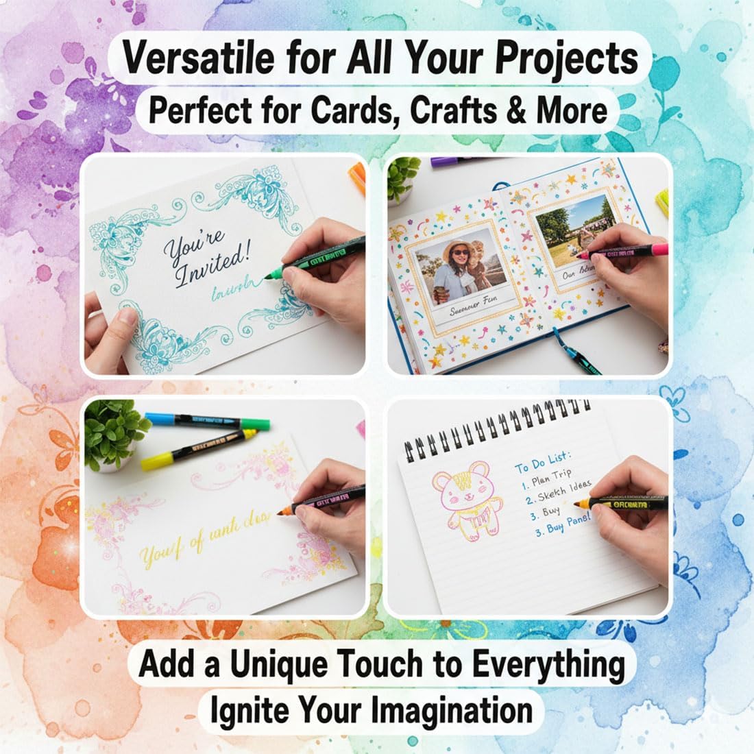 Double Line Outline Pens, 8/12/24/36/48 Colors Glitter Self-Outline Metallic Markers Set, 2mm Precision Tip, Quick-Dry Shimmer Contour Art Pens for Drawing, Coloring & DIY Crafts (60 Color)