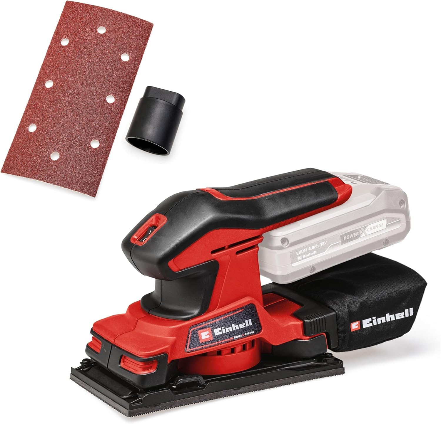 Einhell Ponceuse vibrante sans fil TC-OS 18/187 Li-Solo Power X-Change (18V, fixation auto-agrippante, Softgrip, avec feuille de papier abrasif) Livré sans Batterie ni Chargeur