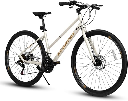 21-Speed Mountain Bike with 27.5 Wheels, 700C Road Bike with Front & Rear Disc Brakes, Hybrid Bike with Flat Handlebar for Men Women Adult, Lightweight